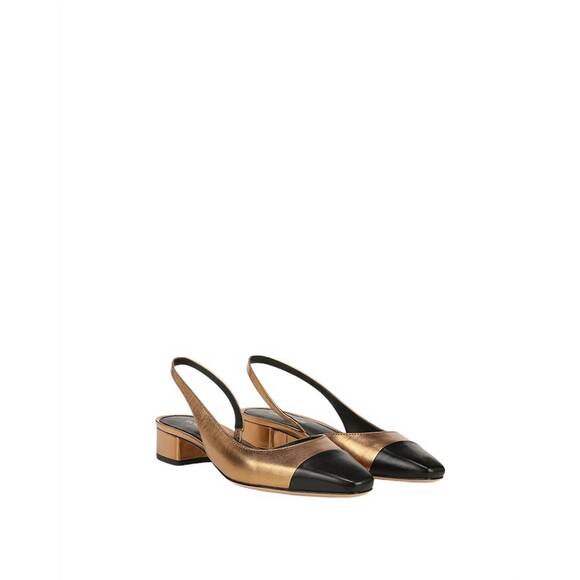 NEW VERONICA BEARD women's cecile leather cap-toe slingback shoes in gold/black